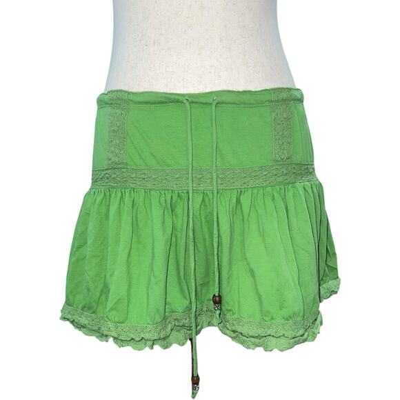 VTG y2k womens lime green low rise Big Flirt mini skirt w/ beaded strings Sz M - Picture 1 of 7